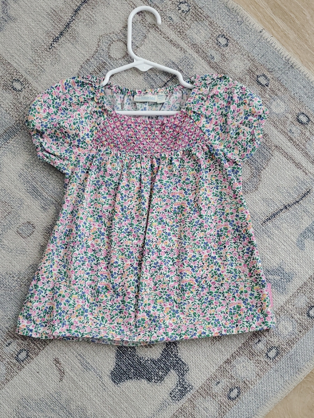 Jojo Maman Bebe Girls Floral Smocked Embroidered Top Shirt Sz3-4y